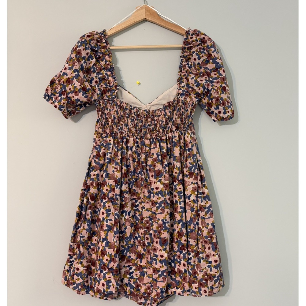 Lena Boho Multicolor  Floral Dress Cutout Front Smocked Back Women's Size M - Picture 5 of 6